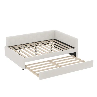 Produktbild von okwish Daybett 140x200, Schlafsofa mit Lattenrost,Tagesbett mit Ausziehbett und Nachttischlampe,Jugendbett mit USB-Anschluss&Typ-C,ohne Matratze,Weiß
