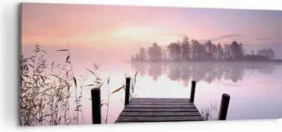 Produktbild von Bild auf Leinwand - Leinwandbild - Morgen Sonnenaufgang Nebel See - 120x50cm - Wand Bild - Wanddeko - Leinwanddruck - Bilder - Kunstdruck - Wanddekoration - Leinwand bilder - Wandkunst - AB120x50-2593