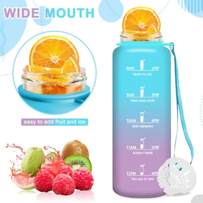 Produktbild von Trinkflasche 1,5l Auslaufsicher Mujigaga Sportflasche mit Zeitmarkierung