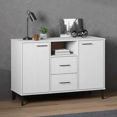 Produktbild von vidaXL Sideboard OSLO mit Metallbeinen Weiß 113x40x77 cm Massivholz