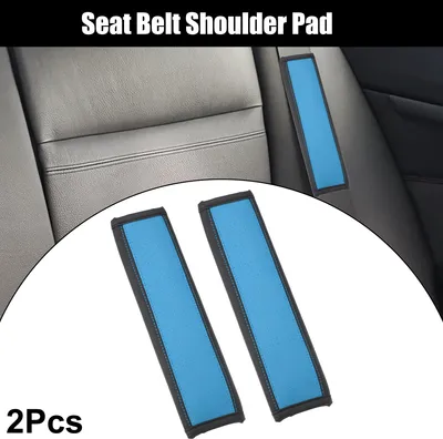 Image de 2pcs Universel Voiture Siège Ceinture Couverture Cou Tapis Faux Cuir Trou Bleu