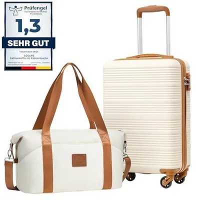 Productafbeelding van Handbagagekoffer 55x35x20 cm, lichtgewicht, wit bruin