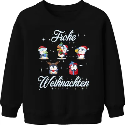 Produktbild von Frohe Weihnachten Pinguine Geschenke - Weihnachten Kinder Sweatshirt Pullover, Schwarz, 152