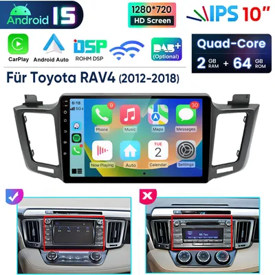 Produktbild von 10"Carplay Android 15 Autoradio Für Toyota RAV4 2013-2018 GPS Navi WIFI BT DAB+ SWC USB DSP RDS 2GB+64GB