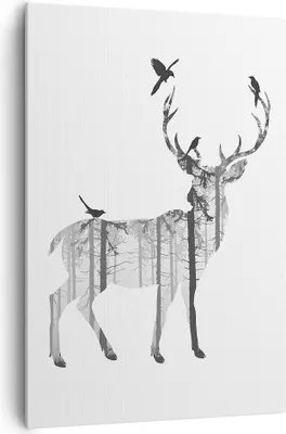 Produktbild von Bild auf Leinwand - Leinwandbild - Einteilig - Hirsch Herbst Wald Illustration - 70x100cm - Wand Bild - Wandbilder - Leinwanddruck - Wanddekoration - Leinwand bilder - Wandbild - PA70x100-3159