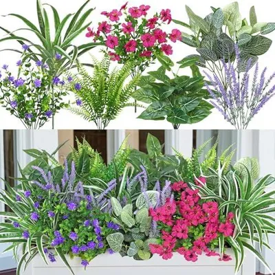 Produktbild von Künstliche Pflanzen Blumen wie Echt 20 Stück Kunstpflanze Outdoor Wetterfest Künstliche Balkonpflanzen UV Beständig Farn Lavendel Kunstblumen Kunstpflanzen für Außenbereich Balkon Garten Deko