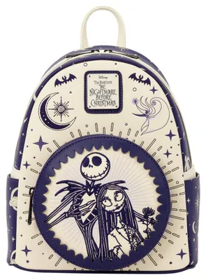 Image de Sac à dos Loungefly Disney, La Nuit avant Noël, Jack Skellington et Sally, ciel nocturne, 26 cm