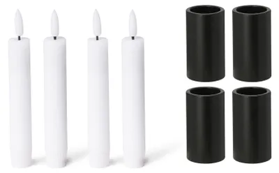 Produktbild von Novaliv 4x Kerzenständer magnetisch 2,8x5cm SCHWARZ Kerzenhalter mit LED Premium Stabkerzen flackernder Flamme Stabkerzen Magnet Tafelkerzen weihnachtliche Tischdekoration Adventskranz