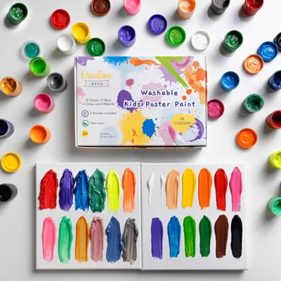 Produktbild von Creative Deco Fingerfarben Kinder Ungiftig Bastelfarbe Plakatfarbe Set - 24x20 ml