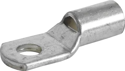 A single metal electrical connector on a white background.