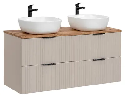 Produktbild von Doppelwaschtisch 120.8cm Adriel mit 4 Schubladen, Kaschmir und Holzoptik