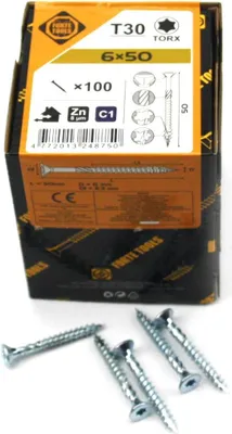 Produktbild von 100x Universal Holzschrauben 6,0x50mm T30 Torx Spanplattenschrauben verzink