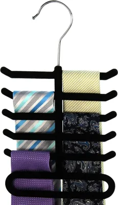 Produktbild von PolkaHome® 3er Set Krawattenbügel für 10 Krawatten, Schwarz, rutschfest, platzsparend
