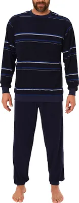 Produktbild von Eleganter Herren Frottee Pyjama Schlafanzug mit Bündchen, auch in Übergrößen - 281 101 93 708 ; blau , 54