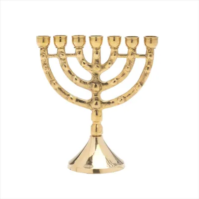 Menora 11 cm, 7-armig, Messing goldfarben, für Kerzen bis Ø 1 cm