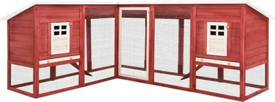 Produktbild von Kaninchenstall mit Freilauf Rot und Weiß Tanne Massivholz