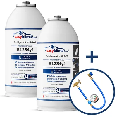 Produktbild von EasyKlima Nachfüllset mit 2x Ersatzgas und Manometer für R1234yf-Klimaanlagen