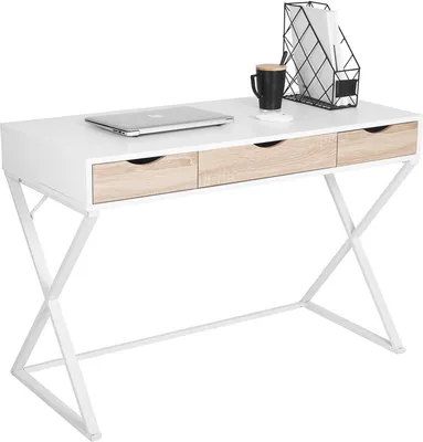 Obrázok produktu pre WOLTU Pracovný počítačový stôl kancelársky stôl pracovný stôl PC stôl na notebook s 3 zásuvkami drevo a oceľ 110x50x75cm biely
