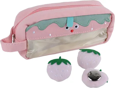 Imagen del producto de Estuche pequeño con un diseño de dibujos animados adorable, cremallera suave, material tipo lona, gran capacidad, ideal para guardar en casa, en la escuela o en la oficina, color rosa