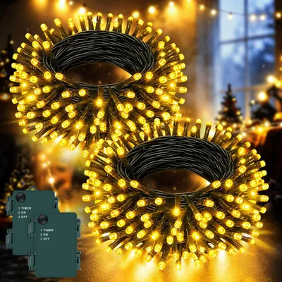 Lichtkette, 3 m, 30 LEDs, warmweiß, IP65, Timer, 2 Stück