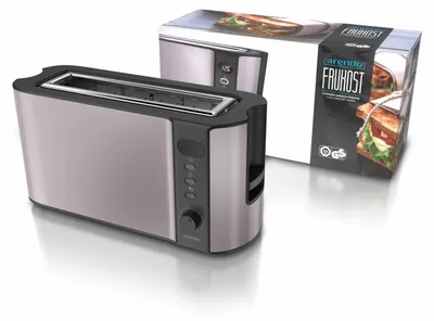 Immagine prodotto di Tostapane Arendo 2 fette, tostapane a fessura lunga, fessura lunga, acciaio inox, 1000W, display con indicatore del tempo residuo, attacco per panini, funzione di scongelamento, alloggiamento termoisolante, grigio-rosa