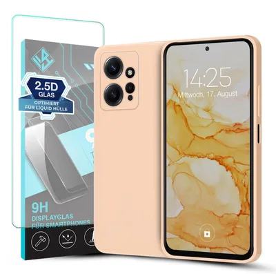 Produktbild von Hülle für Xiaomi Redmi Note 12 mit 9H Displayglas Displayschutz Case Cover Bumper Smartphone Softgrip Schutzhülle Farbe: Rosa