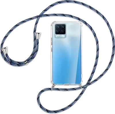 Produktbild von Handykette Backcover-Schutzhülle mit Band (Metall silberfarben) für Realme 8, Realme 8 Pro (6.4) - Blautöne