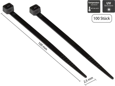 Zdjęcie produktu dla Opaski zaciskowe 100 mm x 2,5 mm, czarne, 100 szt.