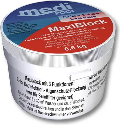 Produktbild von mediPOOL MaxiBlock 600 g Multifunktionsblock, Chlorblock, Poolreinigung, Langzeitdesinfektion f. Pools