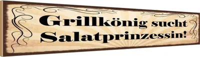 Produktbild von vianmo Holzschild 10x46 cm Grillkönig sucht Salatprinzessin