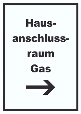 Produktbild von Hausanschlussraum Gas Schild mit Text und Richtungspfeil rechts HAR hochkant A0 (841x1189mm)