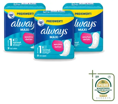Productafbeelding van 3 x Always Maxi inlegverbanden voor dames, normaal, maat 1 - voordeelverpakking - 3 stuks