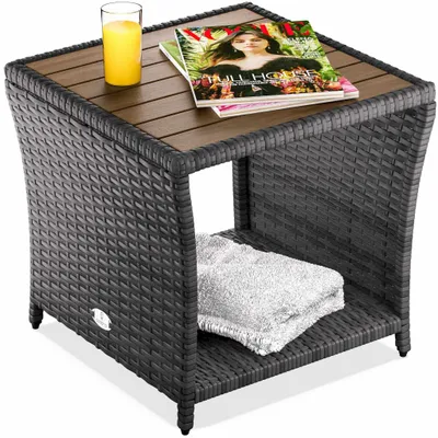 Immagine prodotto di Tavolino laterale in polyrattan grigio 45x45x40cm