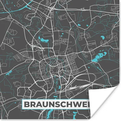 Produktbild von MuchoWow® Poster Deutschland - Blau - Braunschweig - Stadtplan - Karte 75x75 cm - Wand Dekoration