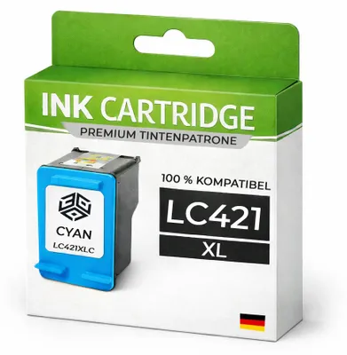 Produktbild von XL Tintenpatrone LC421XLC Cyan für Brother LC421XLC Premium Alternative für Brother DCP-J1050DW, MFC-J1010DW, DCP-J1140DW