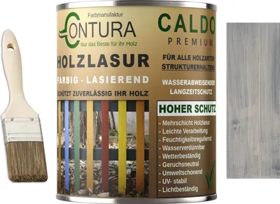 Produktbild von Contura Holzlasur Langzeitschutz Lasur + Pinsel Holz Außen Dauerschutzlasur Holzfarbe - 750ml. + Pinsel / Silbergrau - K6895