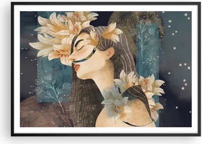Produktbild von Gerahmtes Poster - Schwarzer Rahmen - Surreal Frau Blumen - 100x70 cm - Wand Bild - Wanddeko - Wandbilder - Kunstposter - Wandposter - Bilderrahmen - Bilder - Kunstdruck - P2BAA100x70-4743