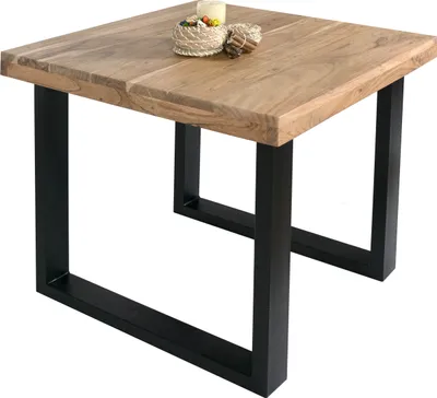 Produktbild von Esstisch Akazie Natur 80 x 80 cm massiv gerade Tischkanten U-Gestell schwarz RIO