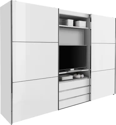 Produktbild von Schwebetürenschrank Magie Kleiderschrank Ausführung wählbar,Weiß / Glasweiß,300x65x216cm