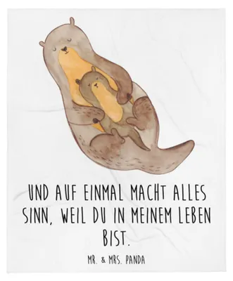 Produktbild von Mr. & Mrs. Panda Decke Otter Kind - Weiß - Geschenk, Tagesdecke, Familie, Tochter, Bettdecke, Bettüberwurf, Couchdecke, Geburt, Baby, Plüschdecke, Mutter, Plaid