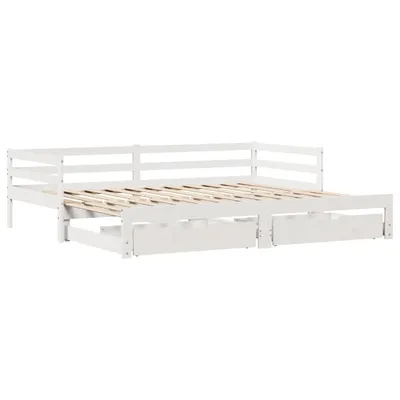 Image de Lit de jour avec gigogne et tiroirs sans matelas blanc 90x190cm