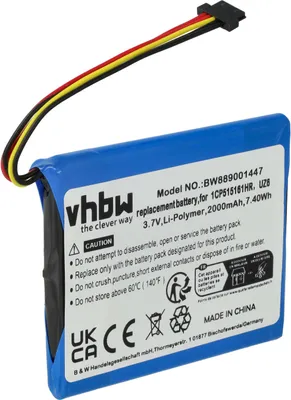Produktbild von vhbw Akku Ersatz für TomTom UZ6, 1CP515161HR für GPS Navigation Navi (2000 mAh, 3,7 V, Li-Ion)
