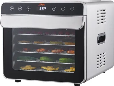 Immagine prodotto di VEVOR 700 W Disidratatore in acciaio inox, 300 x 280 mm 6 pz. Vassoi a 360°, disidratatore, controllo della temperatura 35-85℃, timer da 0,5 a 48 ore, protezione contro il surriscaldamento, libretto di ricette per carne, frutta e verdura