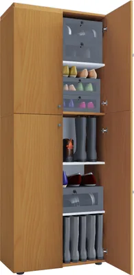 Produktbild von VCM Holz-Schuhschrank | Maße: B. 70 x H. 184 x T. 40 cm | Allzweckschrank | 5 Fächer | 4 Drehtüren - Lona