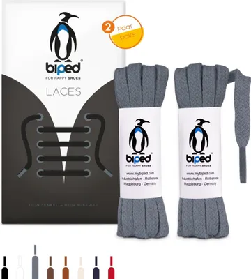 Produktbild von biped LACES 2 Paar flache Schnürsenkel aus Baumwolle 7 mm breit z2904(grau,160 cm)