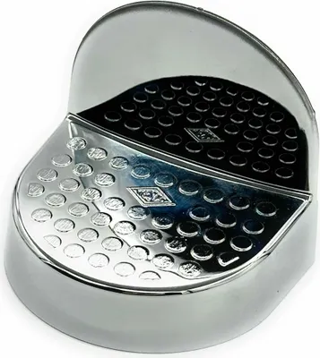 A close-up studio shot of a silver and black spare part for a WESCO trash can.