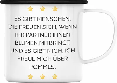 Produktbild von Trendation - Lustige Emaille Tasse mit Spruch für Frauen Männer Arbeit Büro Lustig Emaille Tassen Becher mit Sprüchen Kollegin Geschenk Sarkasmus Pommes (Schwarz)