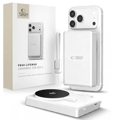 Obrázek produktu pro Powerbank, Tech-Protect PB40 LifeMag, 10000 mAh, 25 W, Qi2.2, USB-C, stříbrná barva