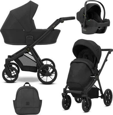 Immagine prodotto di Passeggino Kunert BRAV 3in1 nero con telaio nero, ruote in gel e seggiolino auto Cosmo