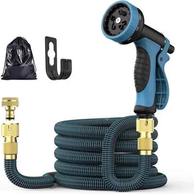 Image de Tuyau d'arrosage de jardin, extensible jusqu'à 15 m, avec pistolet à 10 modes de pulvérisation – tuyau d'arrosage extensible avec pistolet pour le jardin